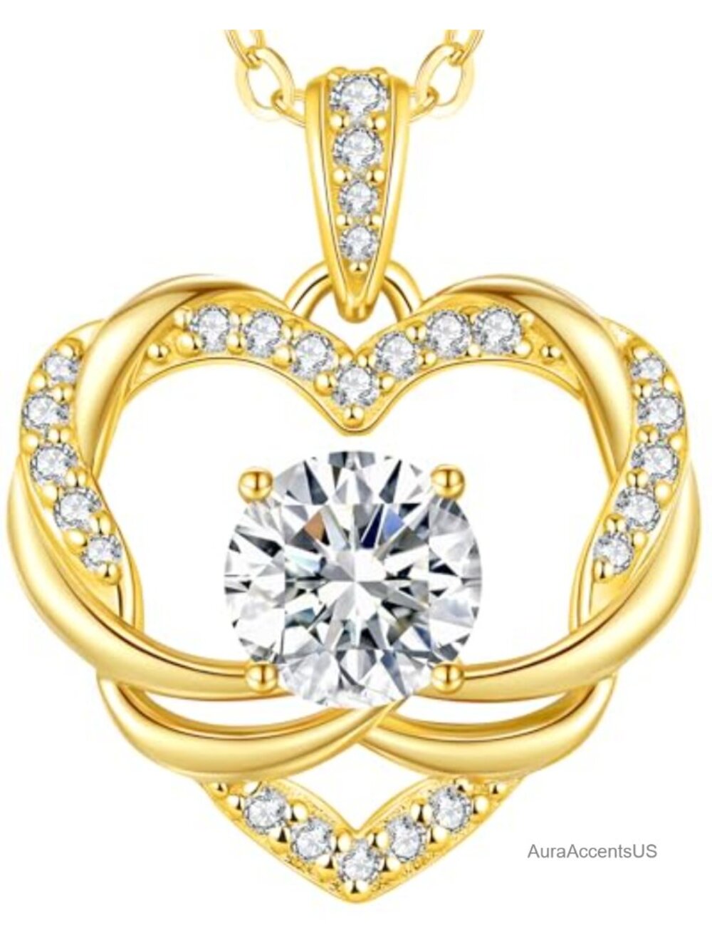Moissanite Heart Pendant Necklace 18k Gold Plated 925 Sterling Silver 1 Carat